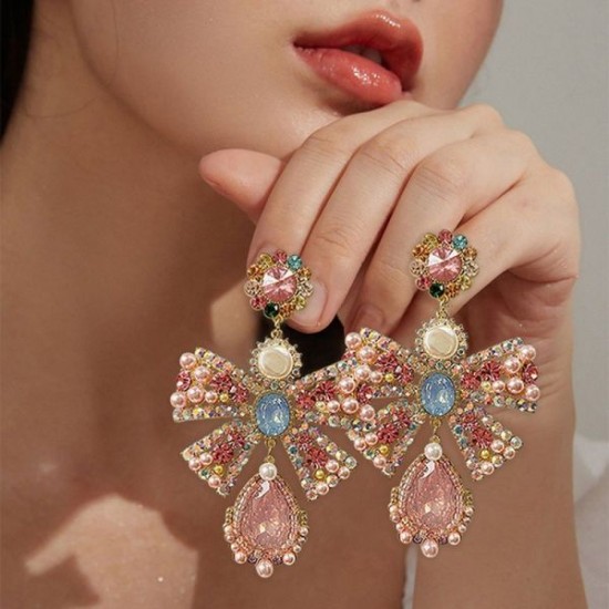 Wholesale Luxury Pink Rhinestone Bowknot Drop Earrings Wholesale Luxury Pink Rhinestone Bowknot Drop Earrings